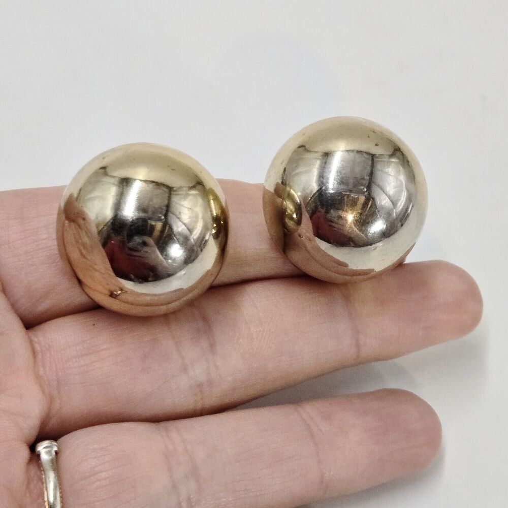 Vintage Gold Tone Coro Pegasus Clip On Round Earrings Puffy Button